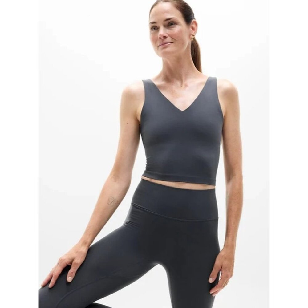 New Athleta S Transcend V-Neck Crop Sports Bra D-DD Dark Rinse Grey Small